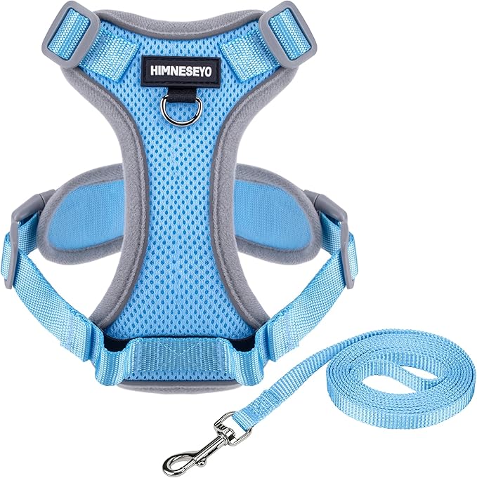 Small Dog Harness and Leash Set, No Pull Adjustable Pet Harness for Small Dogs, Breathable Mesh Rflective Dog Vest Harness (Light Blue, M)