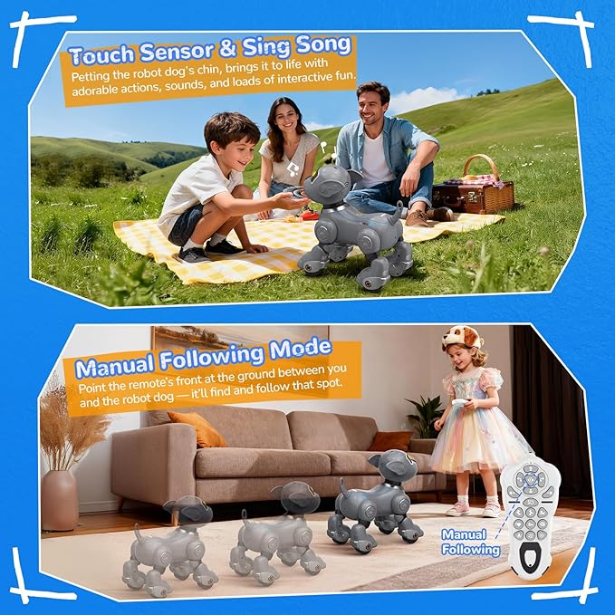 anysun Remote Control Robot Dog for Kids, Programmable Smart Puppy Intelligent Learning Dancing Walking RC Robot Toys for Girls and Boys (Gray)