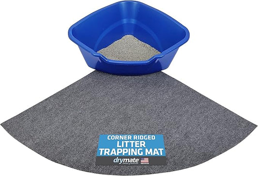 Drymate Corner Cat Litter Trapping Mat (Ridged Design), Traps Mess from Box, Protects Floors, Urine-Proof, Machine Washable, Soft on Kitty Paws, Absorbent, Waterproof (USA Made, Recycled Content)