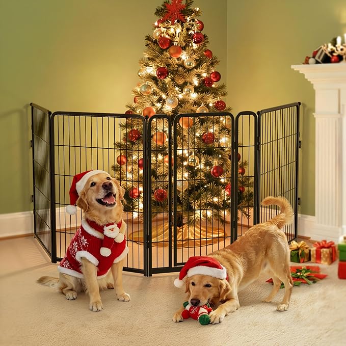 FXW Dog Gate Extra Wide Designed for Indoor Use, Adjustable Width Up to 111-inch Wide (40" H 4 Wire Panels for Medium and Large Dogs), Black