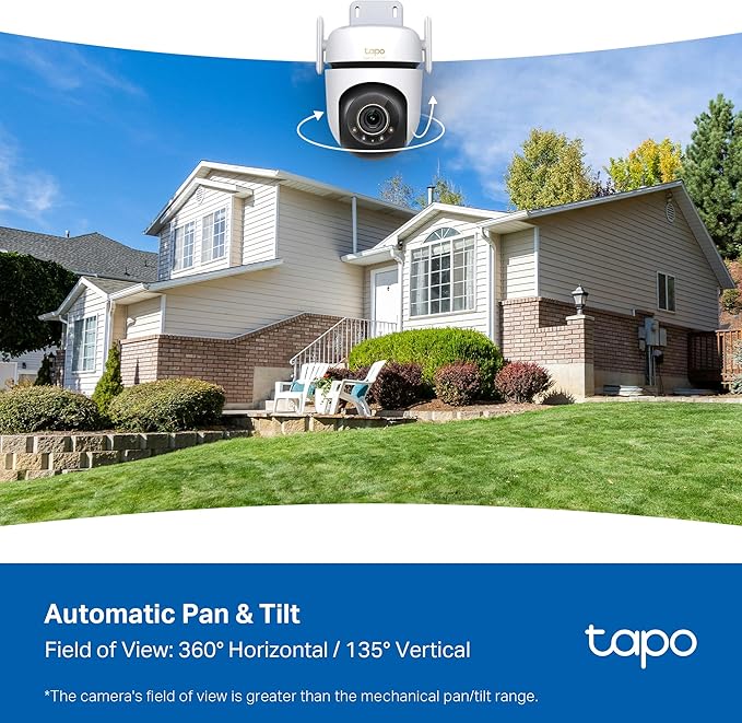 Tapo 3K 5MP Outdoor Pan/Tilt Security Wi-Fi Camera – 360° View, Free Person/Vehicle Detection, Starlight Color Night Vision, IP66, Sound and Light Alarm, Works w/Alexa and Google Home, VistaCam 360°