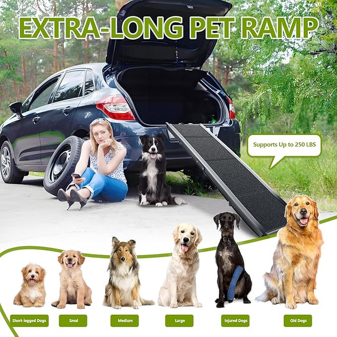 Dog Ramp for Cars SUV Truck-17.3x71in Heavy Duty Foldable Wide Outdoor Pet Stairs with Non-Slip Surface Portable Folding Design for Large Dogs Up to 250lbs (71" L x 17.3" W)