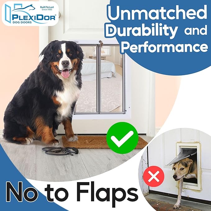 PlexiDor Performance Pet Doors for Dogs and Cats - Door Mount Dog Door with Lock and Key - White, X-Large Sizes