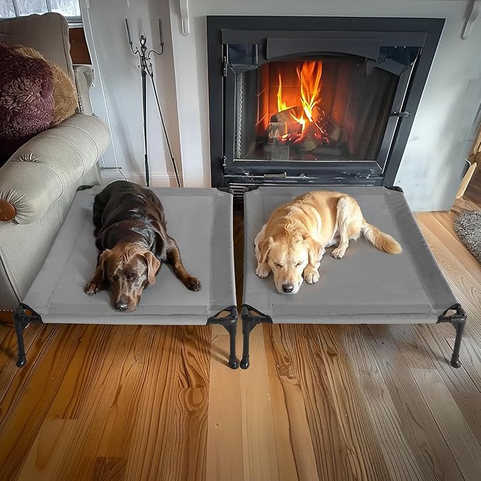 Veehoo Raised Dog Bed - Cooling Elevated Pet Cot with Mesh, No-Slip, Durable for Large Dogs, 42" x 30", Grey, CWC1803-L
