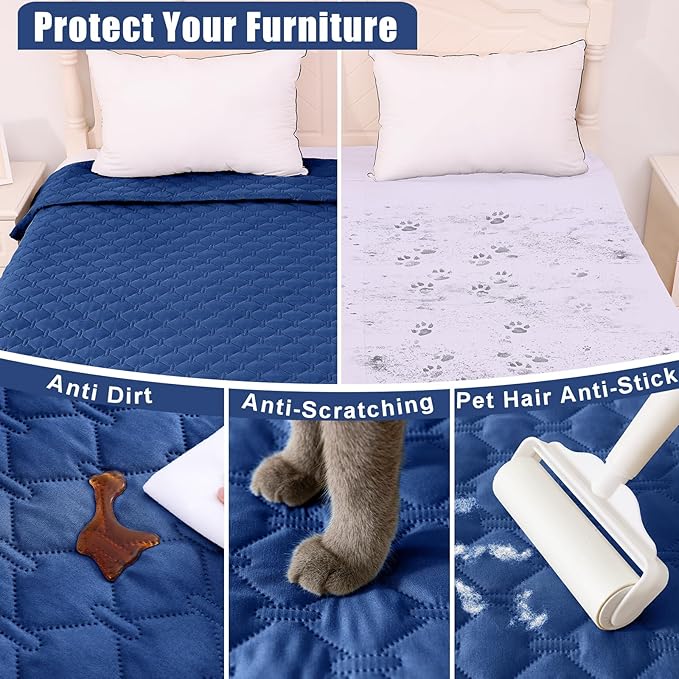 Smiry Waterproof Dog Bed Cover Blanket, Soft Reversible Pet Blanket, Washable Leakproof Cats Dogs Couch Cover for Sofa, Couch, Furniture, Plaid (82x82 Inch, Navy/Blue)