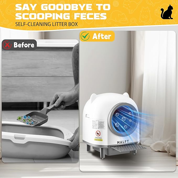 Automatic Cat Litter Box 90L, Self-Cleaning Litter Box - WiFi/Smart APP Control, Night Mode, Anti-Pinch Safety System for Multiple Cats, Includes Premium Mat & Waste Bags