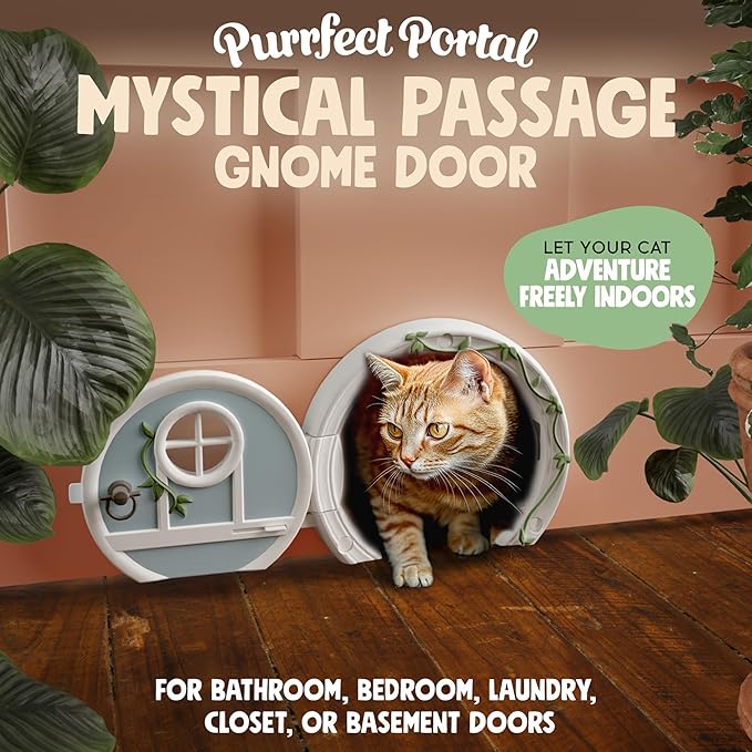 Gnome® Door Cat Door for Interior Doors - Stylish & Functional with No Flap, Lockable, and Easy Installation, Spacious Large Kitty Door for Cats Up to 20 lbs, Private and Comfortable Pet Door