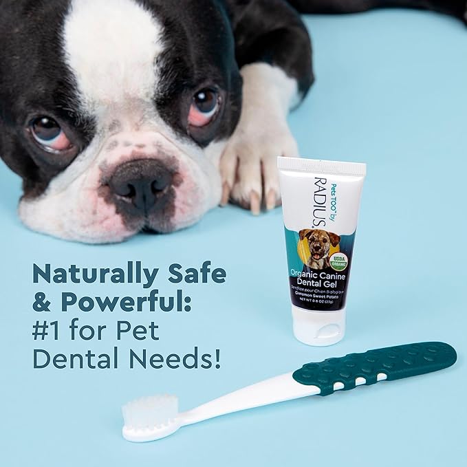 RADIUS USDA Organic Dental Solutions Puppy Kit 1 Unit, 1 Dog Toothbrush & 1 0.8oz Toothpaste, Ultra Soft Bristle & Non Toxic Toothpaste for Dogs, Designed to Clean Teeth, Xylitol Free