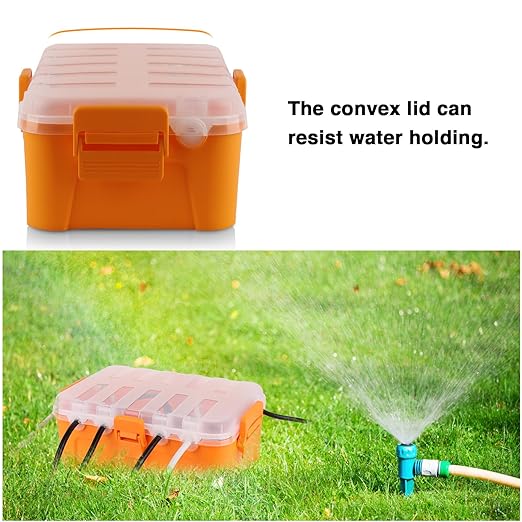 Flemoon Outdoor Electrical Box with Transparent Lid, IP54 Waterproof Box with Clear Cover for Photocell Light Sensor Timer, Power Strip, Outlet, Plug, Socket, Orange