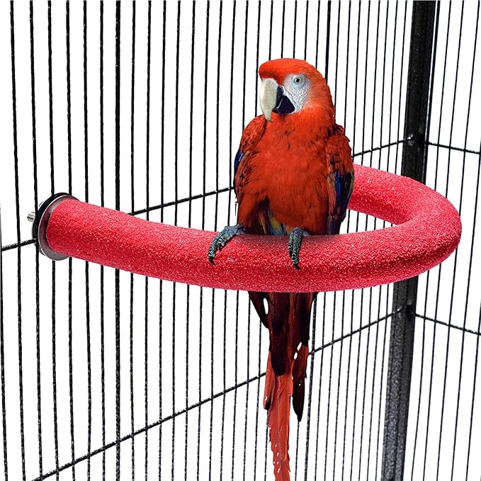 U Shape Parrot Perch Stand Toy Bird Platform Sand Paw Grinding Clean Stick Exercise Conure Budgie Cockatiel Cage Accessories (Red)