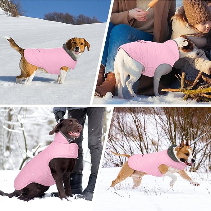 MIGOHI Warm Dog Coat - Winter Dog Jacket, Reflective Windproof Fleece Vest with Leash Hole and Furry Collar, LightPink,3XL