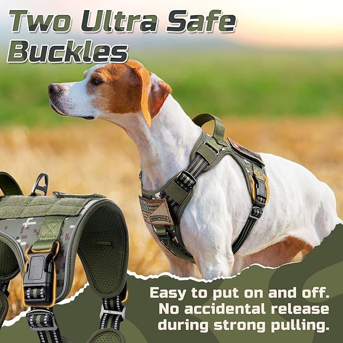 rabbitgoo Tactical Dog Harness Medium Sized Dog, No Pull Military Service Vest with Handle & Molle, Easy Control for Training Walking, Adjustable Reflective Straps, Green camo, M