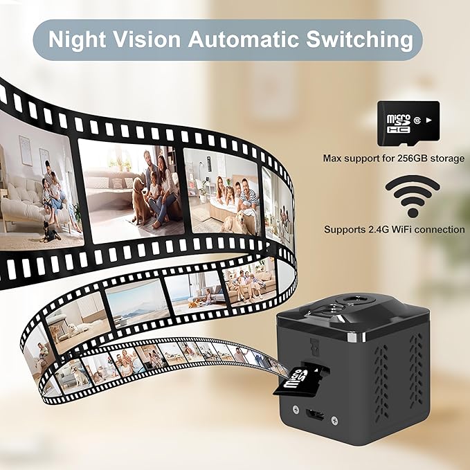 ZHENHAN Mini Security Camera, Nanny Cam for Home with Night Vision, WiFi Wireless Indoor Camera,Pet/Baby Monitor, Remote Viewing Motion Detection, Cloud & SD Card Storage, 24/7 Monitoring
