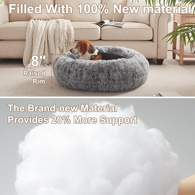 33 inches Donut Dog Bed for Medium Large Dogs,Calming Fluffy Round Pet Bed with Removable & Washable Cover,Fits up to 65 lbs Pets(Dark Grey,M Plus)