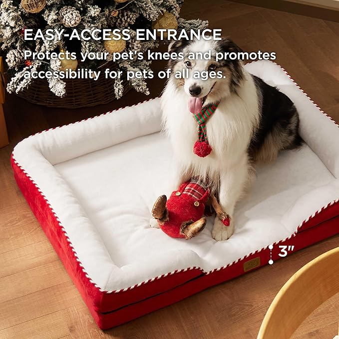 Bedsure XL Orthopedic Dog Bed for Extra Large Dogs - Washable XLarge Dog Cat Bed Waterproof, Comfort Dogs Couch Sofa with Washable Removable Cover, Pet Bed with Nonskid Bottom, Red, 42"