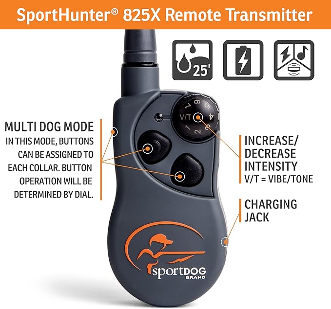 SportDOG Brand SportHunter 825X Remote Trainer - Static Collar - 1/2 Mile Range - Rechargeable Dog Training Collar with Static, Vibrate, and Tone - SD-825X