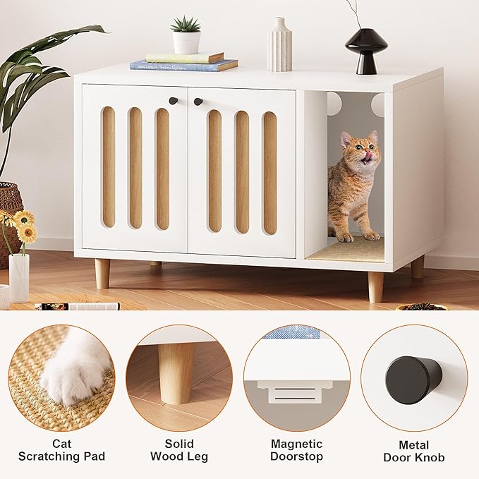 Cat Litter Box Enclosure, Hidden Enclosed Cat Litter Box Furniture with Scratching Mat, Indoor Side Table End Table for Living Room Bed Room