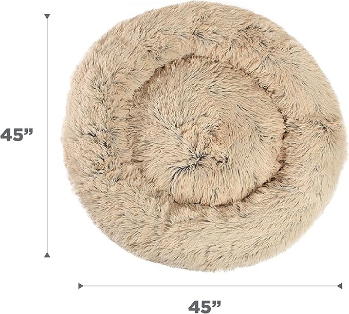 Best Friends by Sheri The Original Calming Donut Dog Bed – Washable Plush Pet Bed for XL Breeds up to 150 lbs, Shag Faux Fur, Taupe, XL (45" x 45")