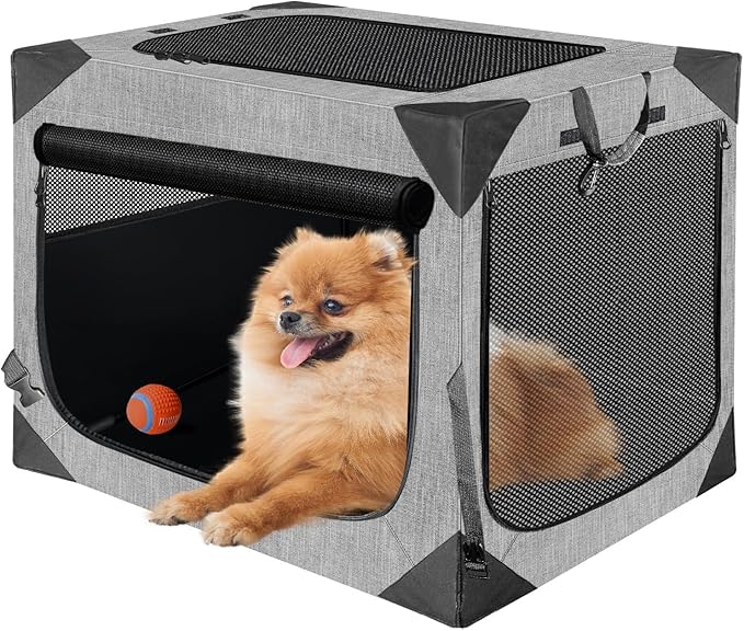 Dog Crate, Collapsible Soft Travel Crate for Large Dogs (3 Year Warranty), Indoor & Outdoor Portable Pet Kennel with Chew-Proof Mesh Window (Dark Gray, 30" L x 21" W x 21" H)