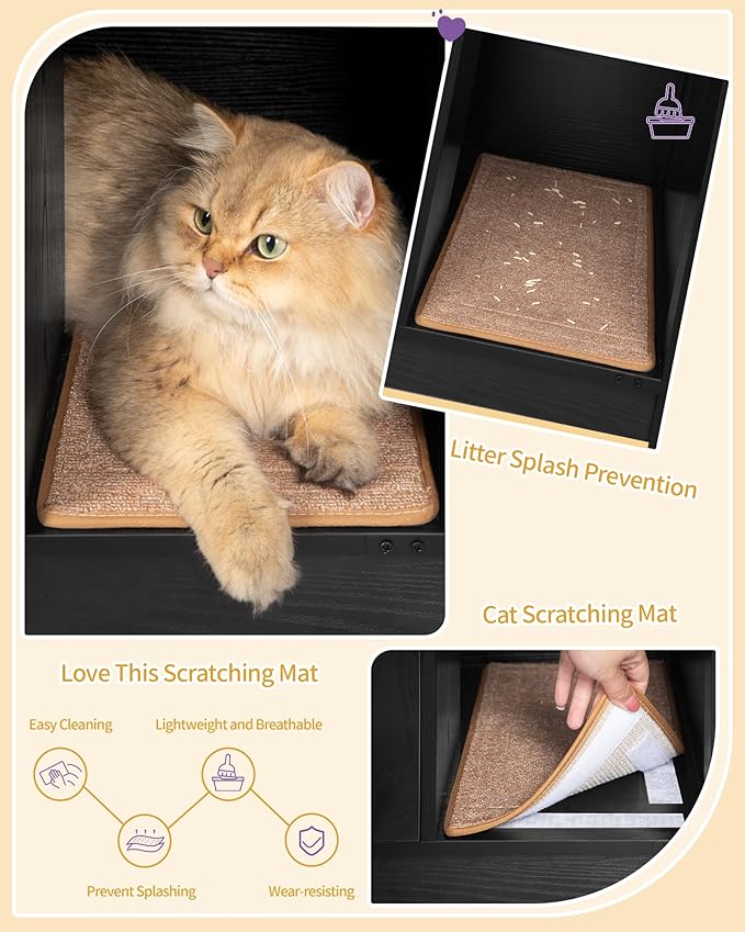 Cat Litter Box Enclosure, Hidden Litter Box Cabinet Furniture with Bell, Indoor Cat House, Farmhouse Style, 31.5 x 19.7 x 20.9Inches, for Hallway, Bedroom, Black CB82404X