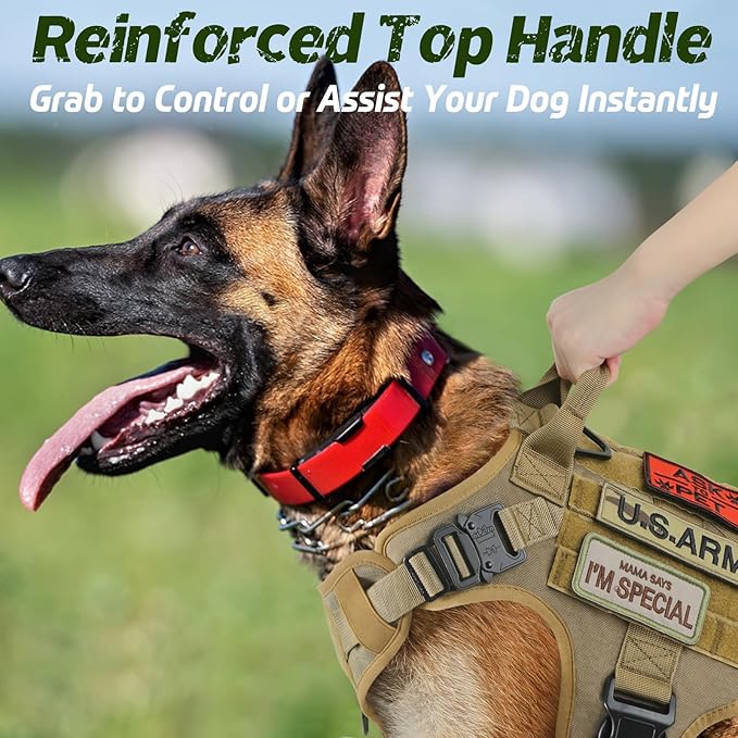rabbitgoo Tactical Dog Harness for Small, Heavy Duty Pet Harness with Handle, No-Pull Service Vest Small Breed, Adjustable Military Dog Vest for Training Hunting Walking, Brown, S