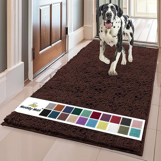 Muddy Mat® Shown on TV – Super Absorbent Door Mat Indoor, Microfiber Quick Dry Chenille Entryway Rug, Non-Slip Front Door Mat, Indoor Mats for Entryway, Machine Washable Pet Rug, Brown 36"x60"