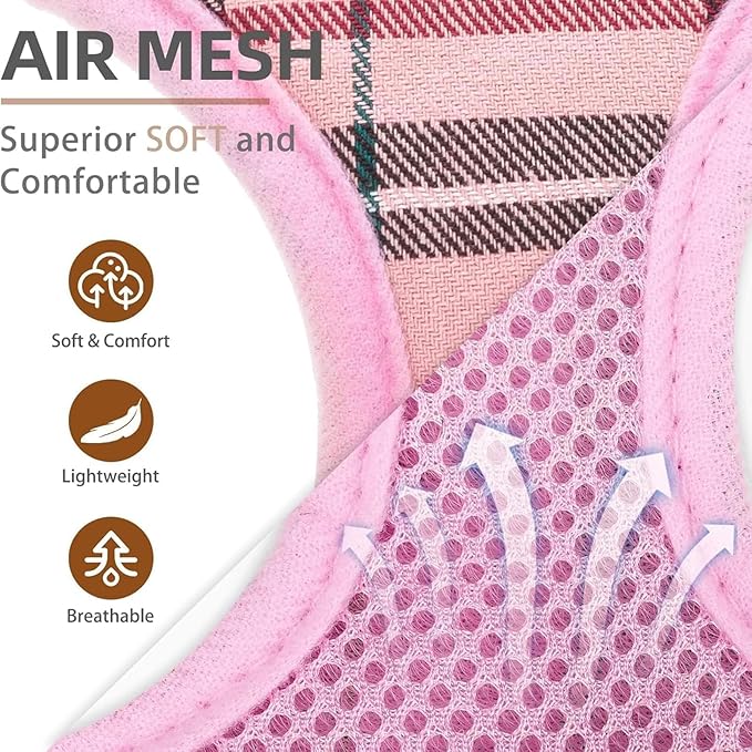 PUPTECK Soft Mesh Dog Harness and Leash Set Pet Puppy Cat Comfort Padded Vest No Pull Harnesses, Light Pink, XL