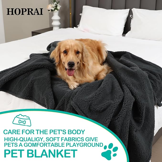 Dog Blanket, Waterproof Reversible Sherpa Fleece Throw Blanket, Furniture Cover for Bed, Couch, Sofa Protection from Liquid Pee and Pet Fur of Puppy, Cat (Gray S28*39inches)