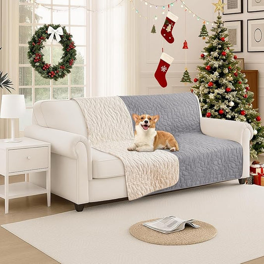 Waterproof Dog Bed Cover, Non-Slip Dog Blanket for Couch, Couch Covers for Dogs Washable, Pet Blanket for Furniture, Pet Bed Mat for Sofa, Car, Couch Protector (52x82 Inch, Light Grey)