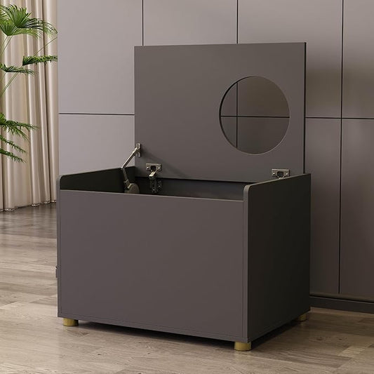 Top Entry Litter Box Enclosure, Modern Flip Top Litter Box Furniture with Cat Scratch Mat, Side Table (Black)