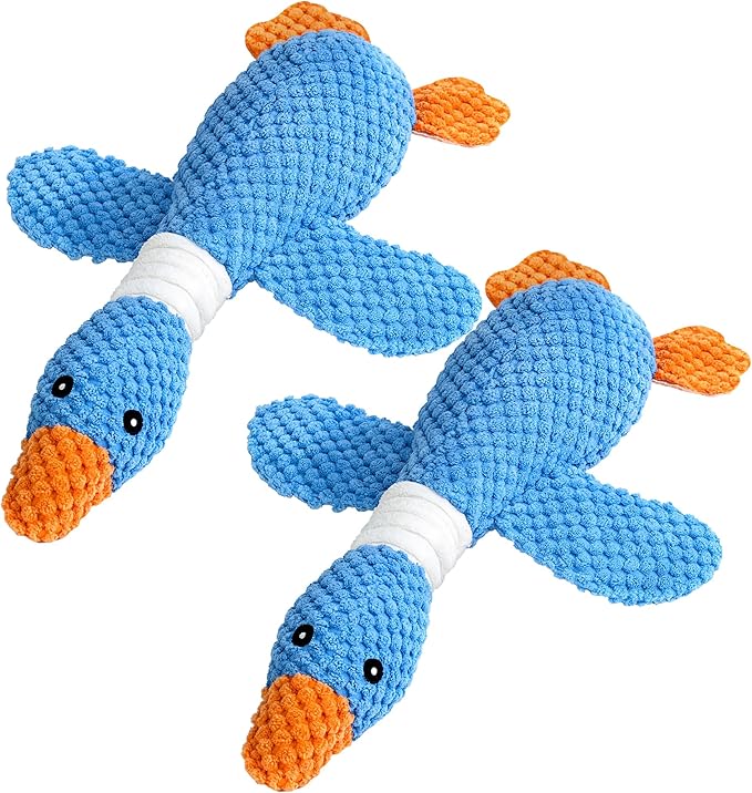Vitscan 2 Pack Goose Tough Dog Toys for Aggressive Chewers, Durable Squeaky Dog Chew Toys for Small Medium Large Dogs, Plush Interactive Indestructible Dog Toys to Keep Them Busy, Duck Puppy Pet Toy