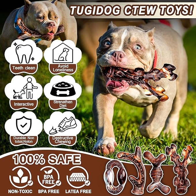 4-Pack Dog Chew Toys for Aggressive Chewers, Long Lasting Heavy Duty Chewing, Boredom and Stimulation for Medium Breeds, Tough Almost Indestructible Dog Bones Teeth Cleaning Toy