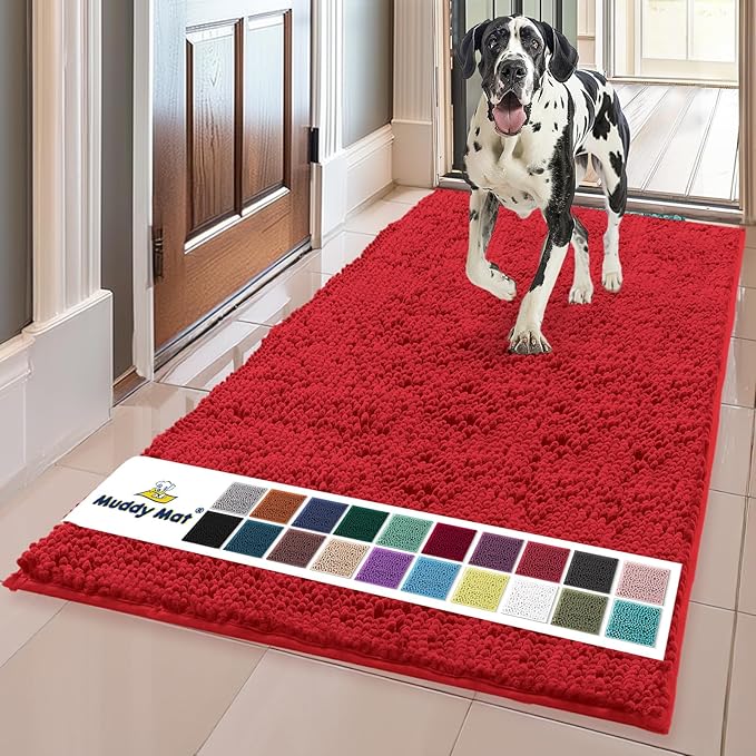 Muddy Mat® | Super Absorbent Door Mat Indoor, Microfiber Quick Dry Chenille Entryway Rug, Non-Slip Front Door Mat, Indoor Mats for Entryway, Machine Washable Pet Rug, Red 36"x60"