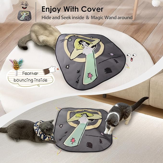 ORSDA 4 in 1 Interactive Cat Toys - Automatic Cat Toys for Indoor Cats & Kittens, 8 Holes Mice Whack-A-Mole, Hide and Seek Smart Motion with 5PCS DIY Replacement Refills