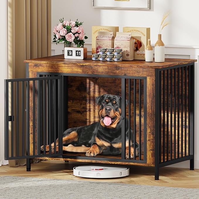 EasyCom Dog Crate Furniture for 1 or 2 Dogs, Heavy Duty Single/Double Dog Crates for Small/Medium/Large Dogs, Dog Kennel Furniture Indoor as TV Stand, Extra Large Size 47.24" L(65-92 Pounds), Brown