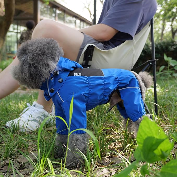 LOVELONGLONG Waterproof Dog Raincoat with Removable Hood – Outdoor Full Body Dog Jacket, Windproof Snowproof Shell Suit – All Season Pet Rain Gear Blue XS