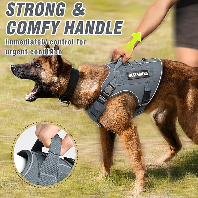 Tactical Dog Harness Medium Sized Dog,No Pull Military Dog Vest with Handle,Reflective Heavy Duty Pet Harness for Walking Hiking Training Gray M