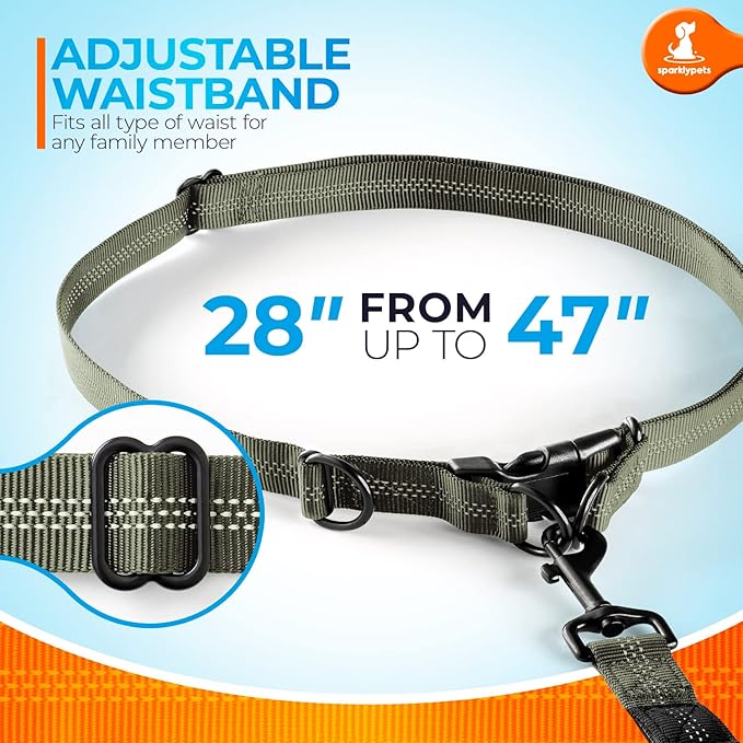 SparklyPets - Hands Free Dog Leash with Reflective Stitches - Waist Leash for Medium & Large Dogs Walking, Hiking, Training, Jogging, Canicross, Running