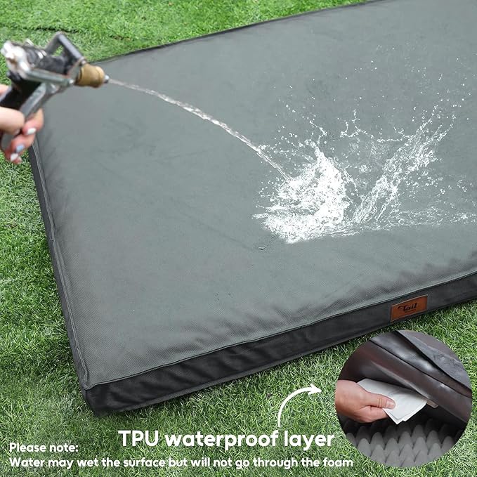 Outdoor Orthopedic Dog Bed for Medium Dogs & Cats, Waterproof Flat Pet Mat with Egg Crate Foam & Washable Removable Oxford Cover, 30x20 Inch, Grey