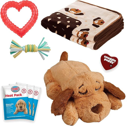 SmartPetLove Original Snuggle Puppy Essentials Starter Kit - Heartbeat Puppy for Dogs - Calming Aid with 3 Heat Packs, Puppy Teething Toy, Dog Chew Toy and Dog Blanket