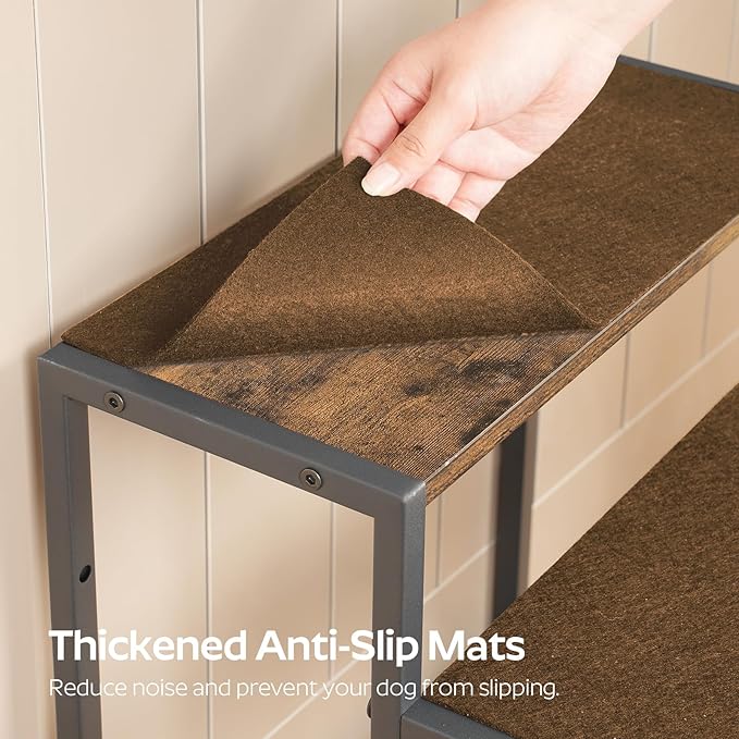 Dog Stairs for Small Dogs, 4-Steps Dog Steps for High Beds and Couch, 20.5”H Pet Steps with Non-Slip, Brown and Black LT01BV