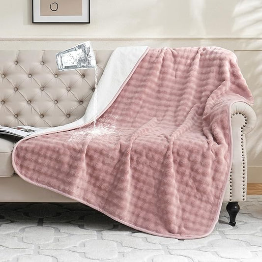 Waterproof Blanket for Bed Couch Sofa Car, Soft Leakproof Dog Blanket with 3D Bubble Pattern, Reversible Water Proof Pet Blankets for Dogs Cats Puppies (60"x80", Dusty Pink)