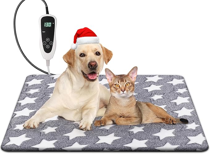 Newget Cat Heating Pad, Large Dog Heating Pad for Arthritis, Heated Dog Warming Pad for Indoor, Pet Heated Pad Blanket with 11 Adjustable Temperature Timer & Chew Resistant Cord (L: 35'' L X 24'' W)