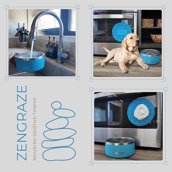 Slow Feeder Dog Bowl with Premium Lick Mat Lid | Stainless Steel Dog Bowls | Removable Slow Feeder Insert | Heavy-Duty, Non-Slip & Durable | 64 oz | Medium to Large Dogs (Eli Blue)