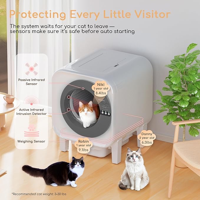 MICDAY Self Cleaning Litter Box, Automatic Litter Box Self Cleaning with APP Control Dynamic Monitoring,75L Litter Robot Dual Sensor Safety Protection, Odor Control System