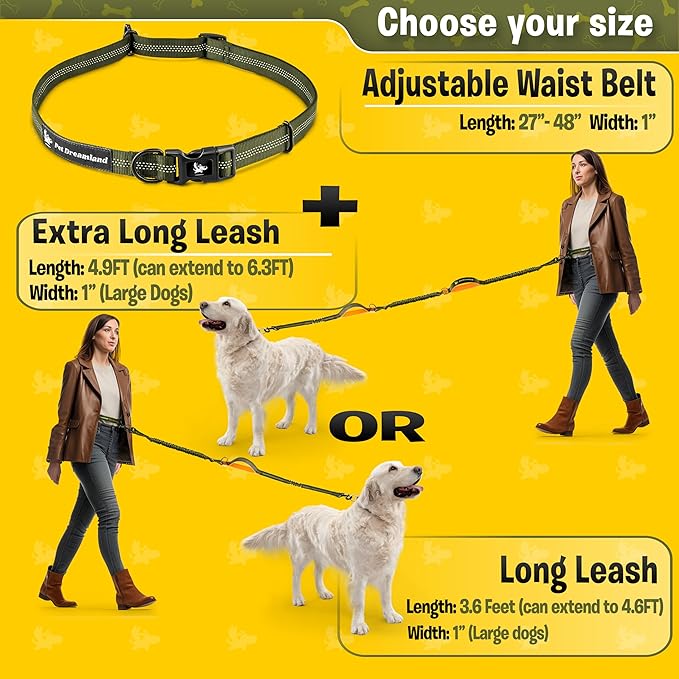 Exquisite Hands-Free Leash for Large Dogs: Ultimate Comfort & Freedom for Running, Walking, Hiking. Premium Quality, Durable & Versatile Waist Leash Belt. Your Dog Will Love It