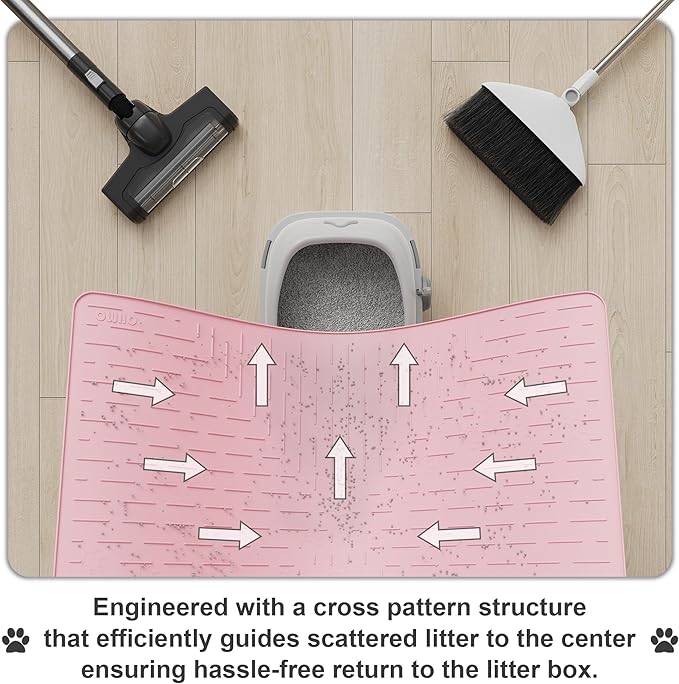 OHMO Cat Litter Mat Trapping Mat Premium Silicone 37.5x25.2，Pink, Waterproof and BPA Free Kitty Litter Box Mat, Easy to Clean and Keeps The Floor Tidy