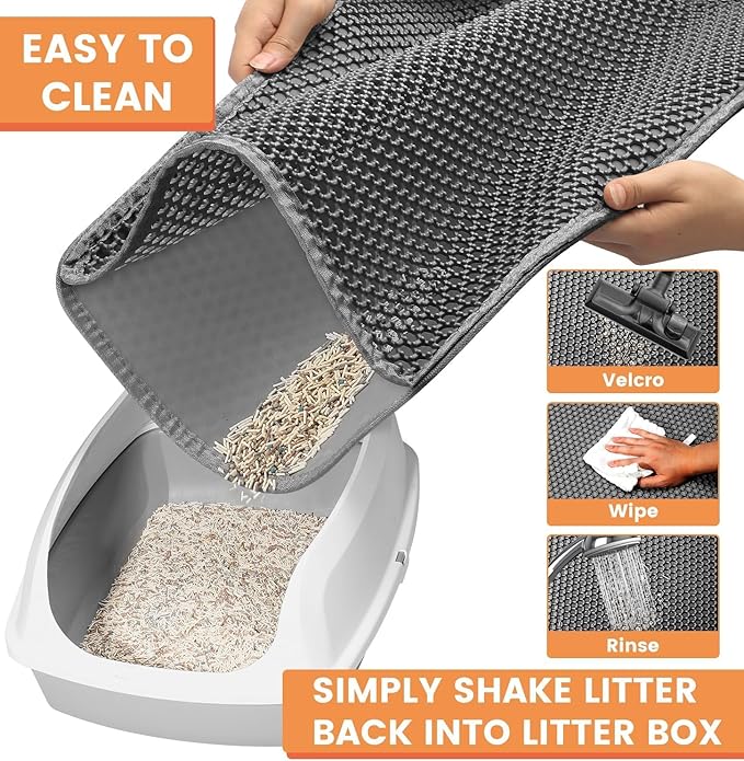 23.6” x15.7” Cat Litter Mat, Litter Trapping mat, cat mat for Litter Box, cat Litter mat Small, Honeycomb Double Layer Design, Waterproof & Urine Proof, Scatter Control, Non-Slip, Grey, 1 Pack