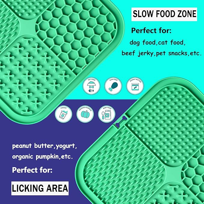 Lick Mat for Dogs, Large Dog Lick Mat with Suction Cups for Anxiety, Peanut Butter Dog Licking Mat Slow Feeder Dispensing Treater Lick Pad for Dogs Cats Grooming Bathing and Training (Green)
