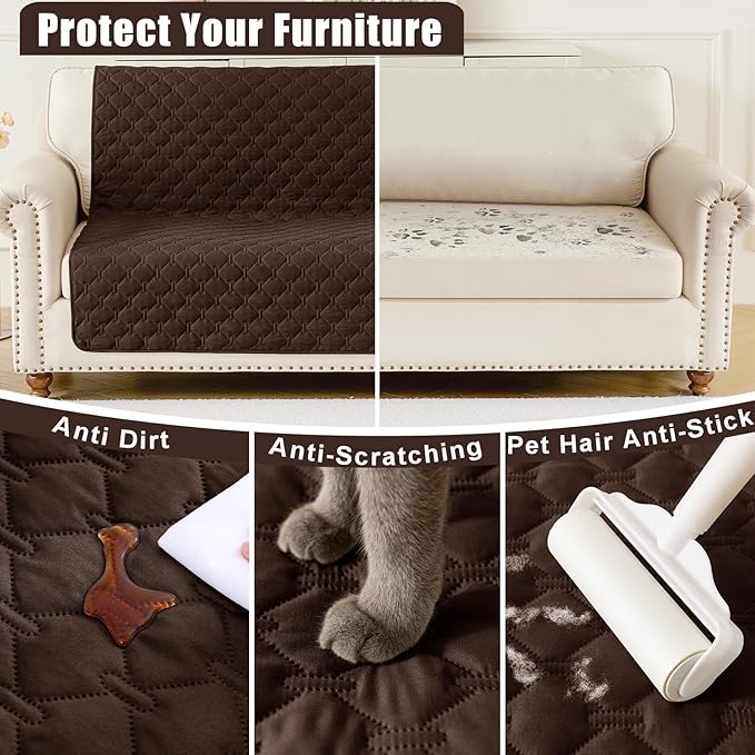 Smiry Waterproof Dog Bed Cover Blanket, Soft Reversible Pet Blanket, Washable Leakproof Cats Dogs Couch Cover for Sofa, Couch, Furniture, Plaid (40x50 Inch, Chocolate/Dark Grey)